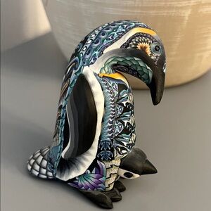 Artisan Handcrafted Multicolor Penguin Polymer Clay Sculpture one of a kind